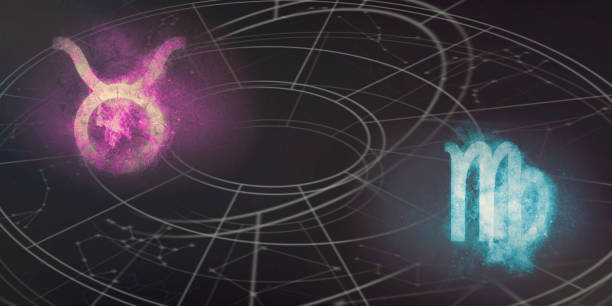 istock Taurus and Virgo horoscope signs compatibility. Night sky Abstract background. 996820132