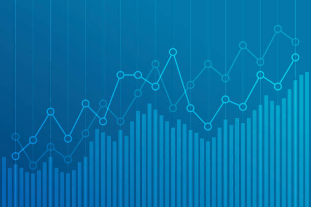 абстрактный финансовый график с графиком восходящей линии тренда на синем фоне. - finance graph financial figures backgrounds stock illustrations