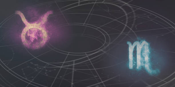 istock Taurus and Scorpio horoscope signs compatibility. Night sky Abstract background. 996825150