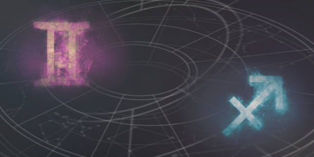 istock Gemini and Sagittarius horoscope signs compatibility. Night sky Abstract background. 996829090