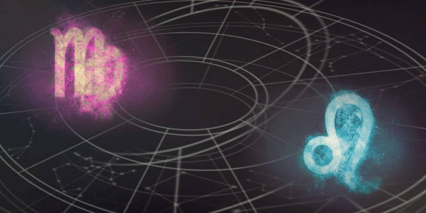 istock Virgo and Leo horoscope signs compatibility. Night sky Abstract background. 996831774
