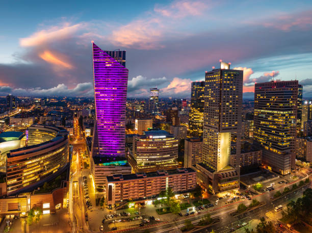 istock Warsaw city with modern skyscraper at sunset, Poland 996832212