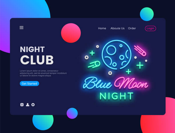 baner koncepcyjny klubu nocnego. blue moon night club neon sign, może używać do banerów internetowych, infografik, szablonu strony internetowej. zaproszenie na imprezę klubową. ilustracja wektorowa izolowana - flying contemporary dancing dancer stock illustrations