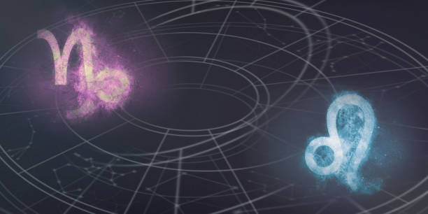 istock Capricorn and Leo horoscope signs compatibility. Night sky Abstract background. 996833036