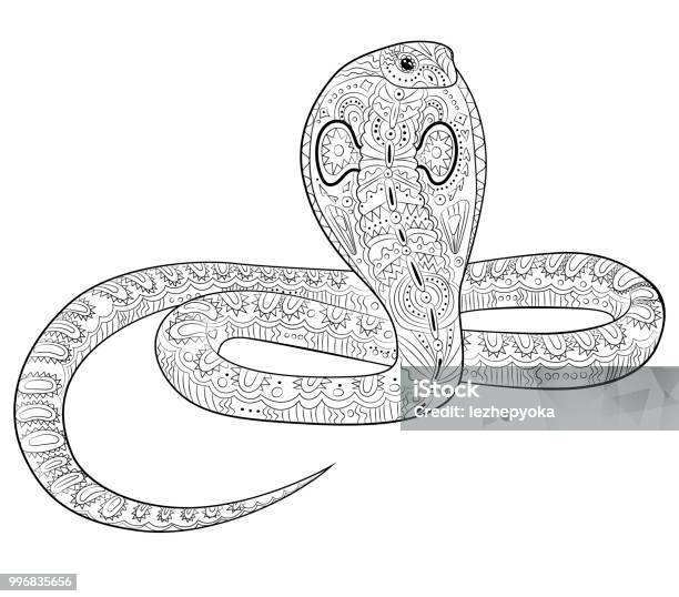 Coloring Page With Snake In Patterned Style Stock Illustration - Download Image Now - King Cobra, Abstract, Amphibian