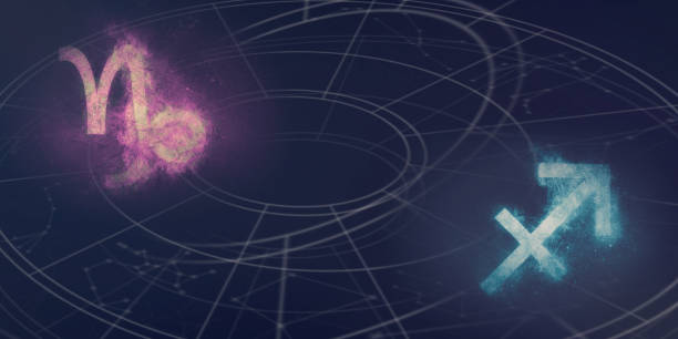 istock Capricorn and Sagittarius horoscope signs compatibility. Night sky Abstract background. 996835700