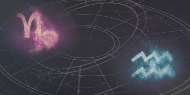 istock Capricorn and Aquarius horoscope signs compatibility. Night sky Abstract background. 996835868