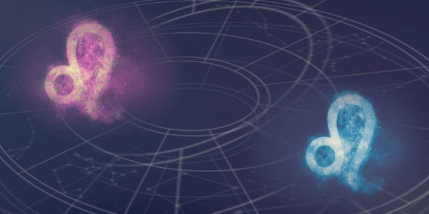 istock Leo and Leo horoscope signs compatibility. Night sky Abstract background. 996836482