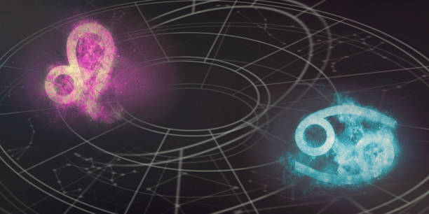 istock Leo and Cancer horoscope signs compatibility. Night sky Abstract background. 996836652