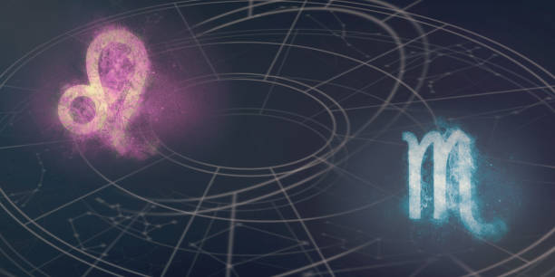 istock Leo and Scorpio horoscope signs compatibility. Night sky Abstract background. 996838874