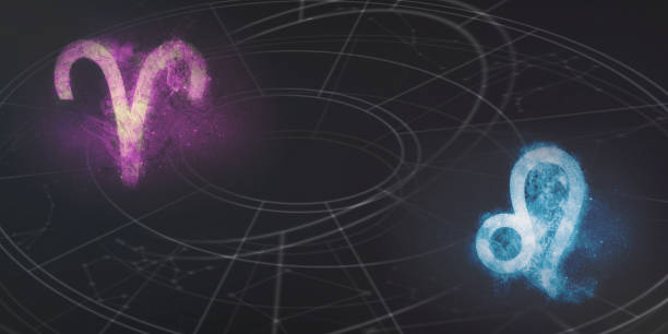 istock Aries and Leo horoscope signs compatibility. Night sky Abstract background. 996839836