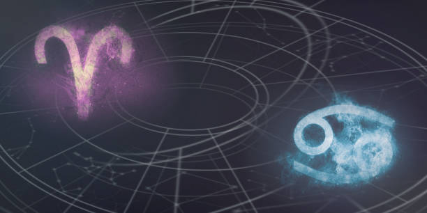 istock Aries and Cancer horoscope signs compatibility. Night sky Abstract background. 996840032