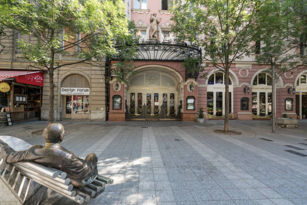 Budapest, Hungary. July 2018. the statue of Imre Kálmán by Gábor Veres in front of Budapest Operetta-theater, Hungary