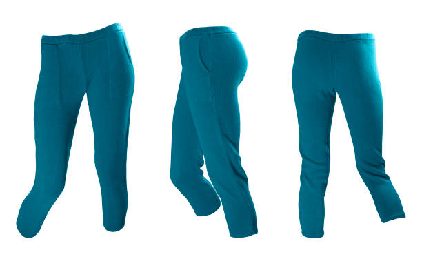 istock Slim cyan women's knitted woolen pants on a white background 996843236