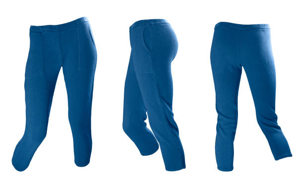 istock Slim blue women's knitted woolen pants on a white background 996843308