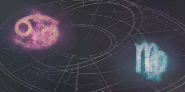 istock Cancer and Virgo horoscope signs compatibility. Night sky Abstract background. 996843338