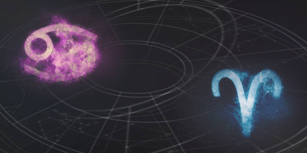 istock Cancer and Aries horoscope signs compatibility. Night sky Abstract background. 996843708