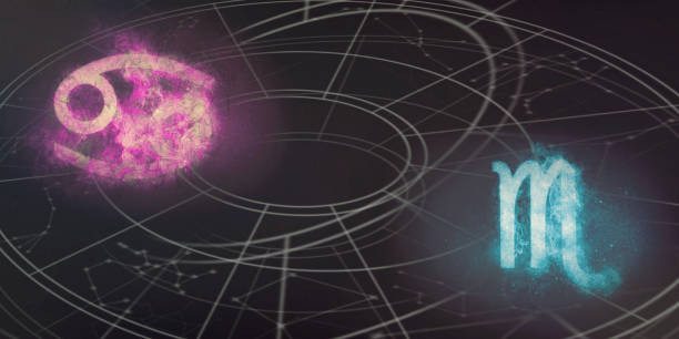 istock Cancer and Scorpio horoscope signs compatibility. Night sky Abstract background. 996844094