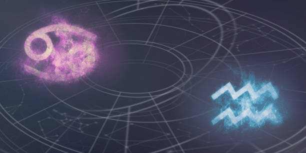 istock Cancer and Aquarius horoscope signs compatibility. Night sky Abstract background. 996846512