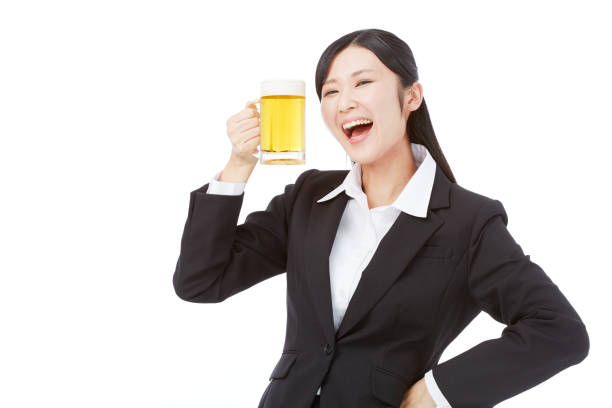 Asian woman drinking the beer