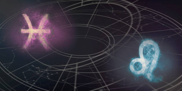 istock Pisces and Leo horoscope signs compatibility. Night sky Abstract background. 996847274