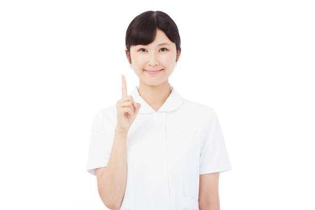 Asian woman pointing side