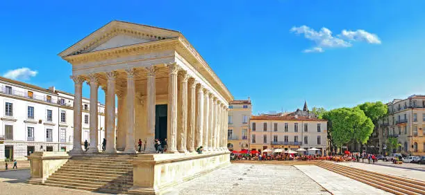 Roman square house of Nimes in the Gard, in Occitanie, France, Europe.