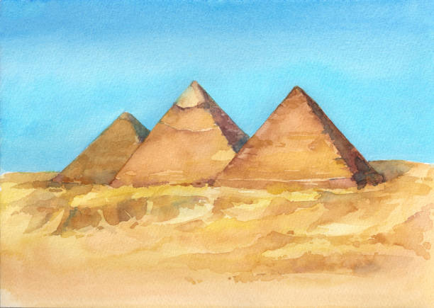 ilustrações de stock, clip art, desenhos animados e ícones de watercolor hand drawn illustration of egyptian pyramids in giza. - paintings africa cairo african culture