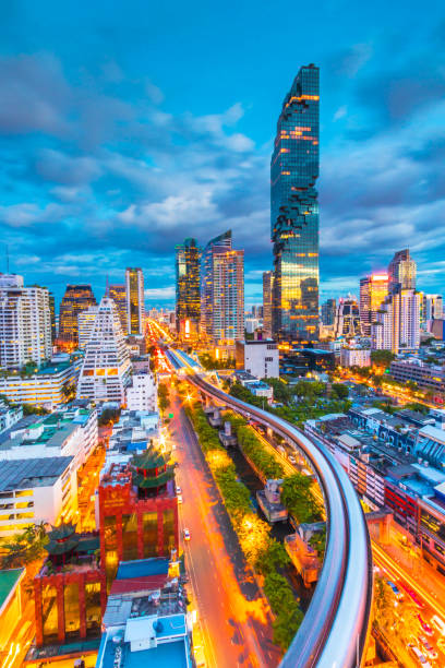 City view of Bangkok city  and subway station Thailand stock photo