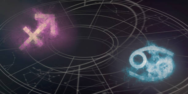 istock Sagittarius and Cancer horoscope signs compatibility. Night sky Abstract background. 996850794
