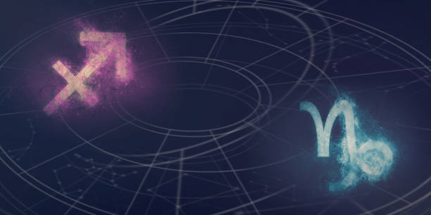 istock Sagittarius and Capricorn horoscope signs compatibility. Night sky Abstract background. 996851186