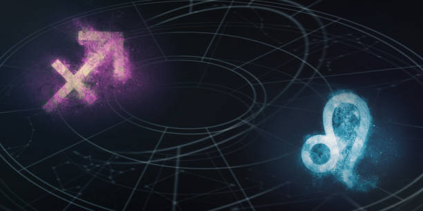istock Sagittarius and Leo horoscope signs compatibility. Night sky Abstract background. 996851964