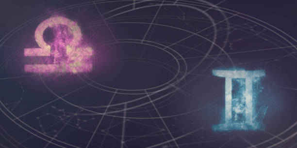 istock Libra and Gemini horoscope signs compatibility. Night sky Abstract background. 996854730