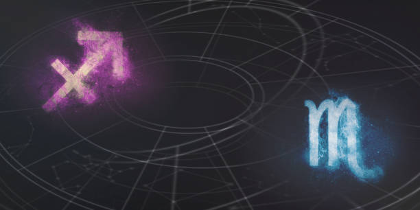 istock Sagittarius and Scorpio horoscope signs compatibility. Night sky Abstract background. 996854882