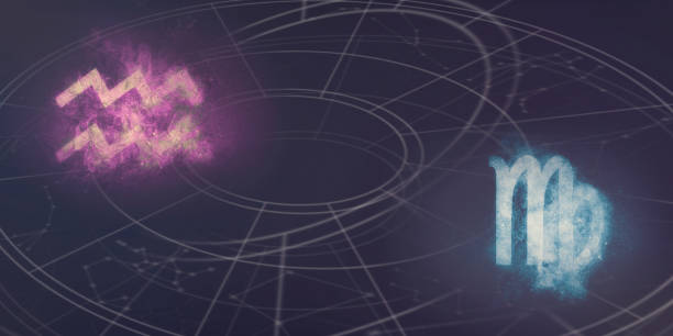istock Aquarius and Virgo horoscope signs compatibility. Night sky Abstract background. 996855462