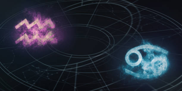 istock Aquarius and Cancer horoscope signs compatibility. Night sky Abstract background. 996860150