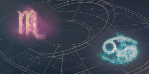 istock Scorpio and Cancer horoscope signs compatibility. Night sky Abstract background. 996861536