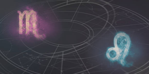 istock Scorpio and Leo horoscope signs compatibility. Night sky Abstract background. 996862140