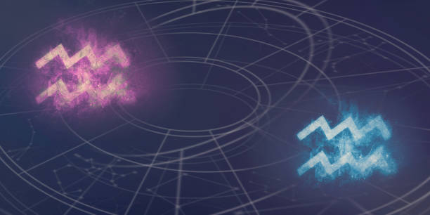 istock Aquarius and Aquarius horoscope signs compatibility. Night sky Abstract background. 996864366