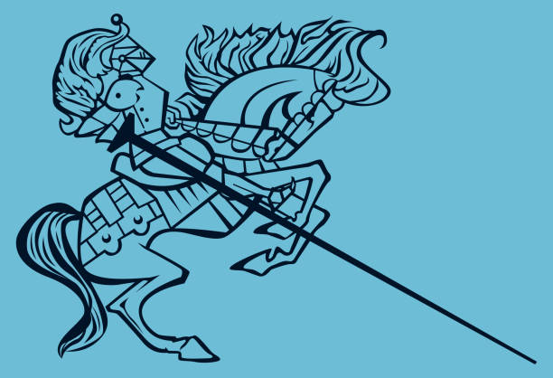 ilustrações de stock, clip art, desenhos animados e ícones de knight rider on horseback clip art - medieval knight helmet suit of armor