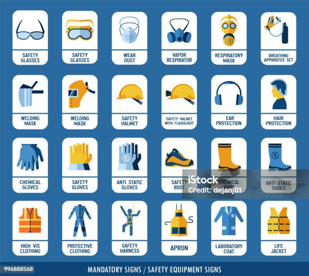 Collection Of Safety Equipment Stock Illustration - Download Image Now - Occupational Safety And Health, Icon Symbol, Safety