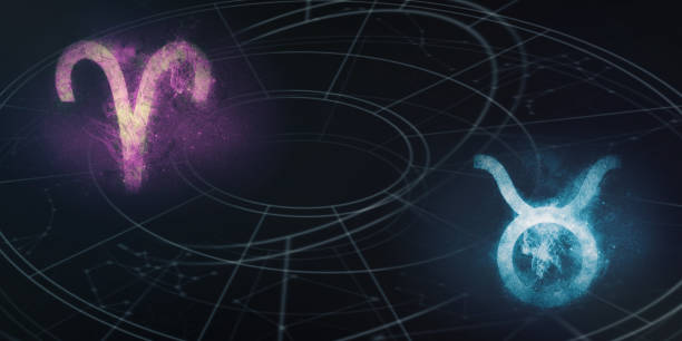 istock Aries and Taurus horoscope signs compatibility. Night sky Abstract background. 996894504
