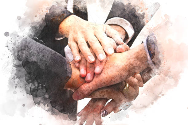 istock Abstract hand teamwork watercolor painting background. 996894812
