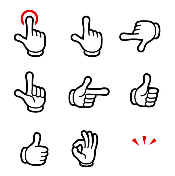 значок руки стиля мультфильма - human thumb click human hand communication stock illustrations