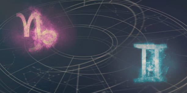 istock Capricorn and Gemini horoscope signs compatibility. Night sky Abstract background. 996895006
