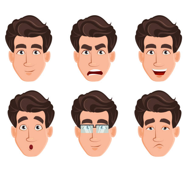 ilustrações, clipart, desenhos animados e ícones de expressões de rosto de homem de negócios - happy sad face man