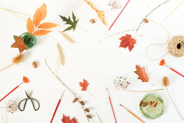 istock Autumn composition background. Flat lay, top view creative minimal mock up template.  Top view. Copy space 996917370