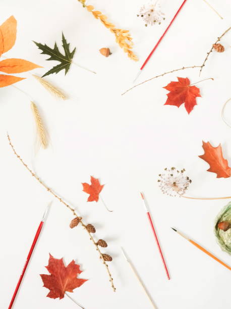 istock Autumn composition background. Flat lay, top view creative minimal mock up template.  Top view. Copy space 996917992