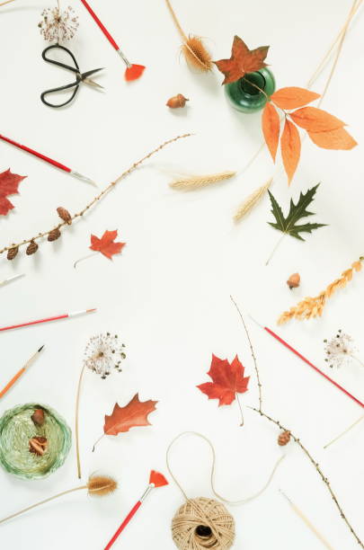 istock Autumn composition background. Flat lay, top view creative minimal mock up template.  Top view. Copy space 996918160
