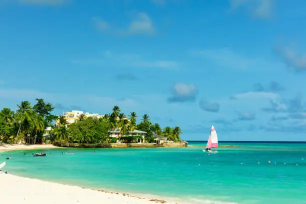 The sunny tropical Dover Beach on the island of Barbados in the Caribbean